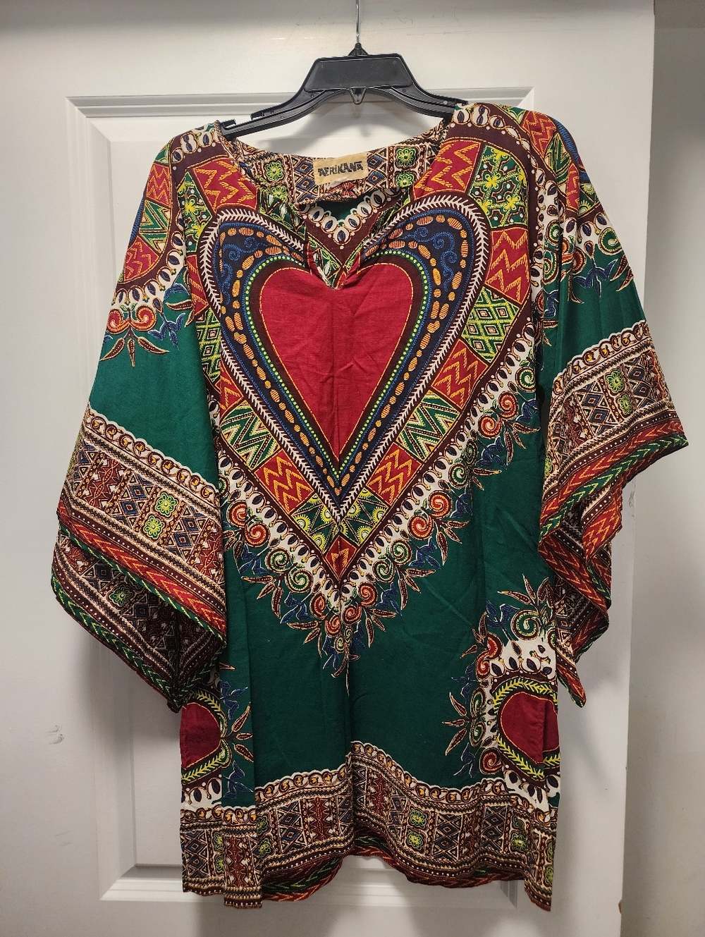 Green Dashiki Tunic with Red Heart Center